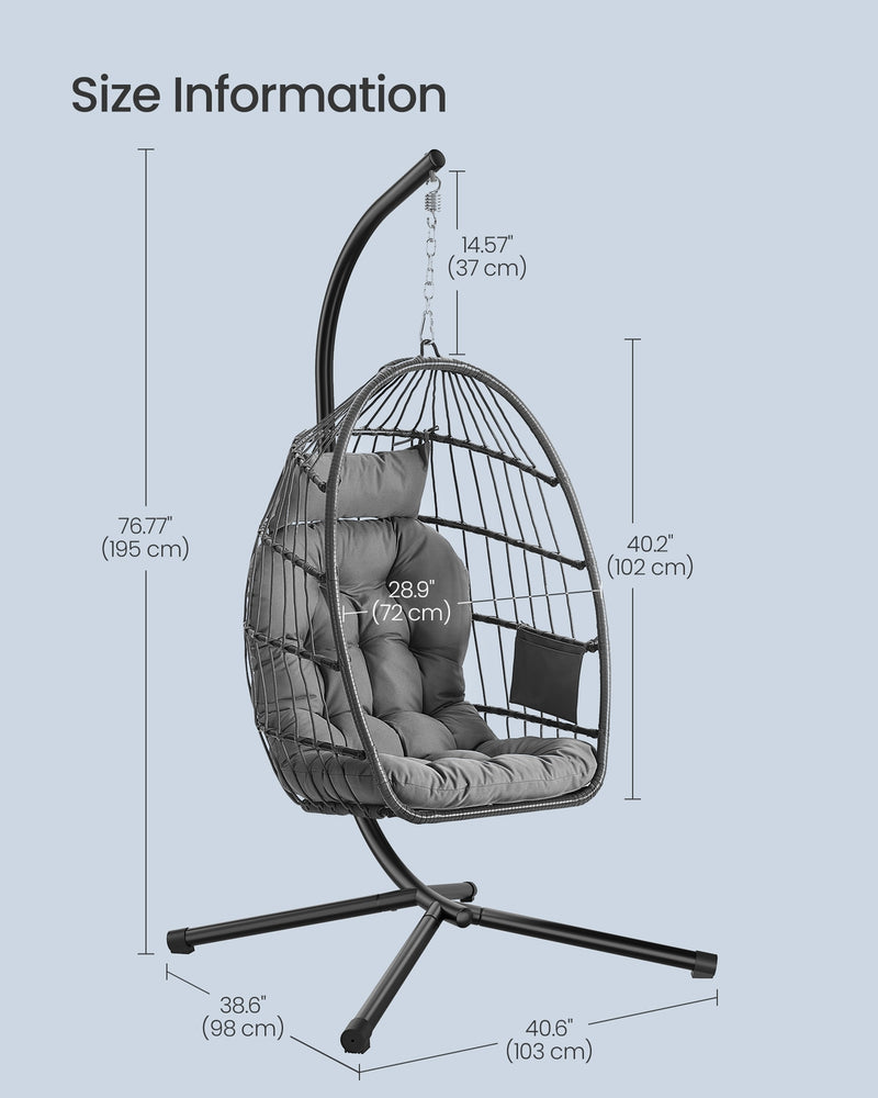 Hanging Egg Chair With Steel Stand, Comfy Cushions & Foldable Basket by Songmics Songmics