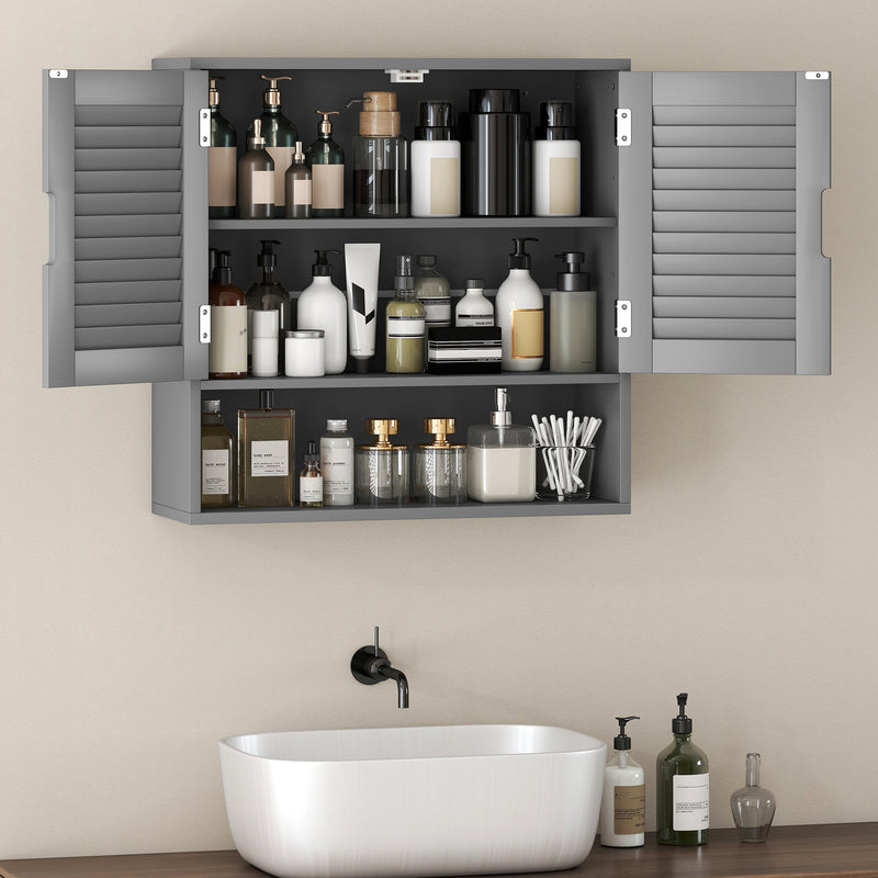 Wall Mounted Bathroom Cabinet With Adjustable Shelves For Organised Storage Grey AOSOM