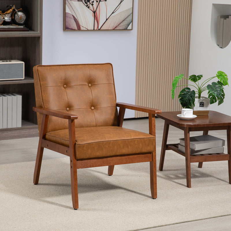 Retro Style Accent Armchair With Comfy Faux Leather Seat Ideal For Living Room Brown