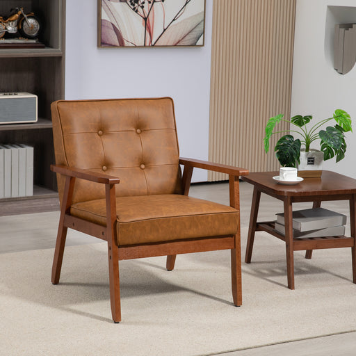 Retro Style Accent Armchair With Comfy Faux Leather Seat Ideal For Living Room Brown