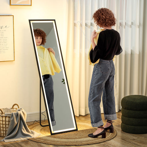 Full Length Black Mirror 150 x 40cm with Adjustable LED Lights by HOMCOM