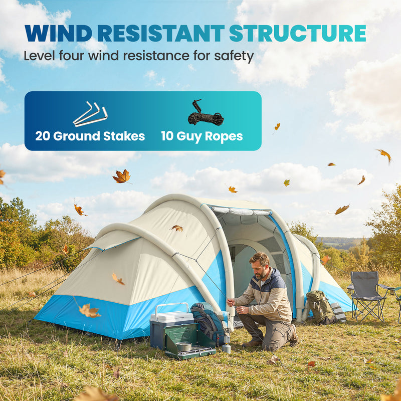 Inflatable Family Camping Tent with Quick 5 Minute Setup and Two Private Bedrooms Sky Blue