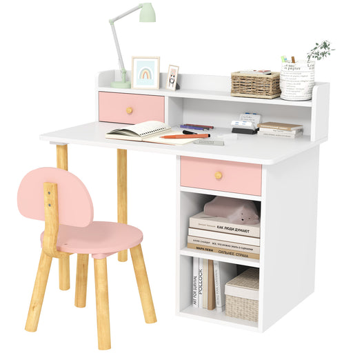 Pink Kids Study Desk and Chair Set with Hutch Storage Drawer and Shelves by AIYAPLAY