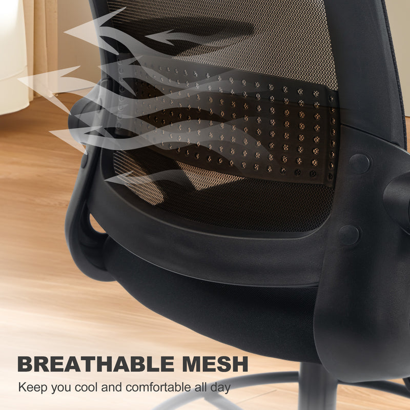 Adjustable Draughtsman Chair with Mesh Back and Flip-Up Arms for Home Office Black AOSOM