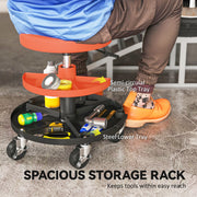 Mechanic Rolling Stool with Height Adjustment and Tool Trays for Garage and Workshop Yellow AOSOM