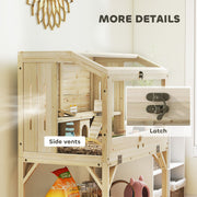 2 Tier Wooden Hamster Cage With Shelves and Easy Access Top for Small Pets Natural AOSOM
