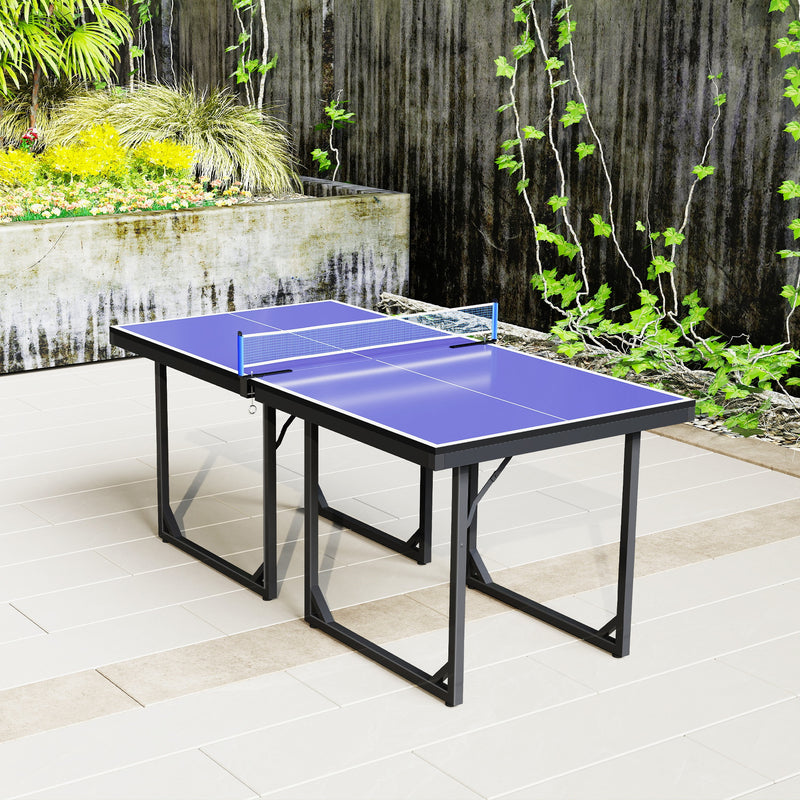 Foldable Indoor Outdoor Table Tennis Table with Net and Easy Storage 6ft Blue AOSOM