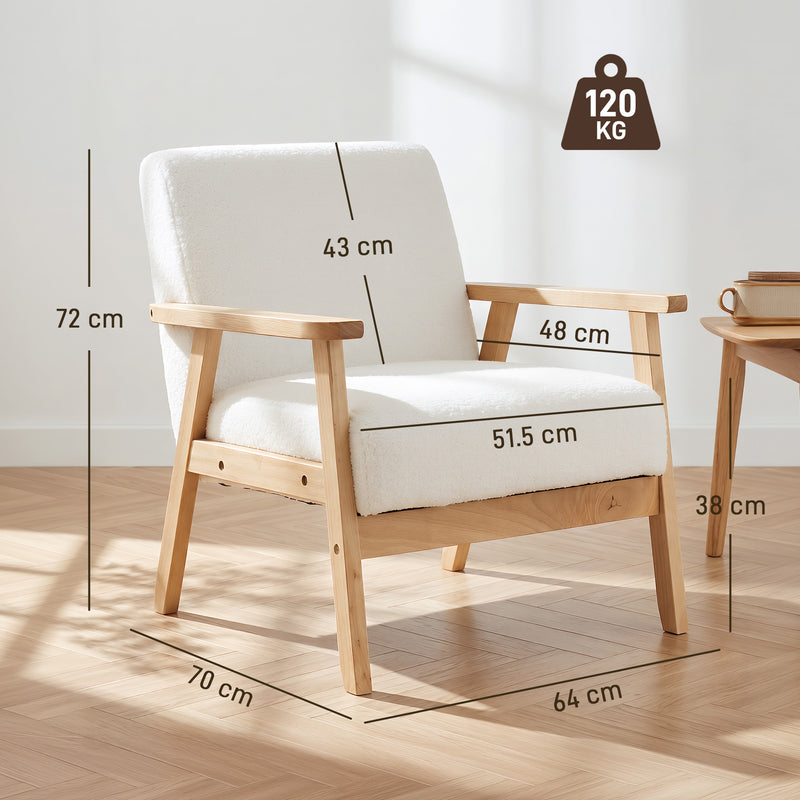 Wide Sherpa Fleece Accent Chair for Comfortable Lounging in Living Room or Bedroom Cream White