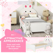 Wooden Kids Bedroom Furniture Set with Bed and Dressing Table for Ages 3 to 6 Years, Pink Bunny Design