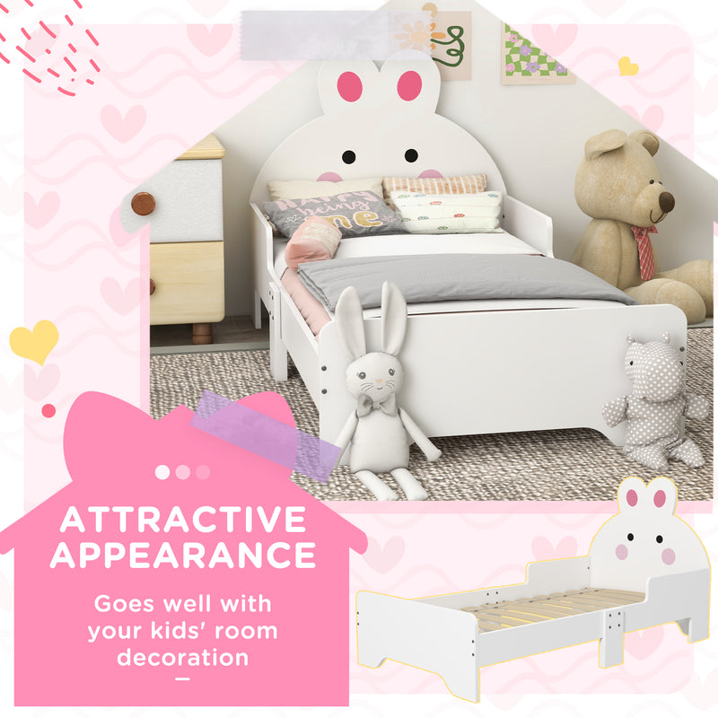 Wooden Kids Bedroom Furniture Set with Bed and Dressing Table for Ages 3 to 6 Years, Pink Bunny Design