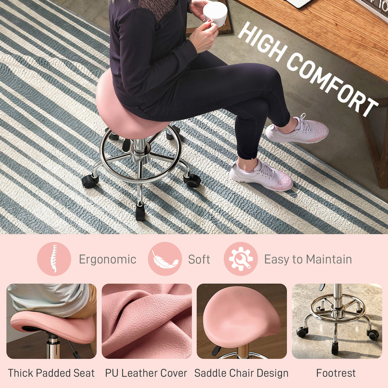 Ergonomic Saddle Stool for Home Office or Salon with Adjustable Height Pink AOSOM