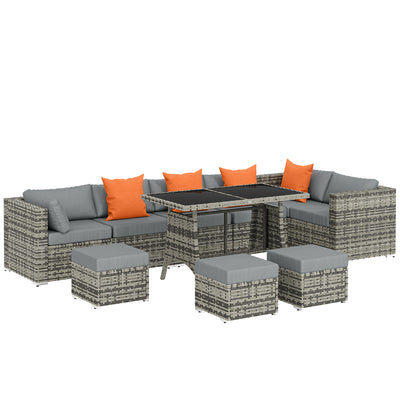 10 Piece Garden Dining Set with Cushions for Flexible Outdoor Seating and Relaxing Grey Outsunny