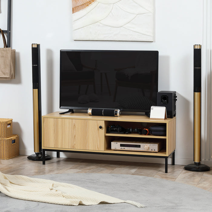 50 Inch TV Stand with Sliding Door Storage Wood Effect by HOMCOM