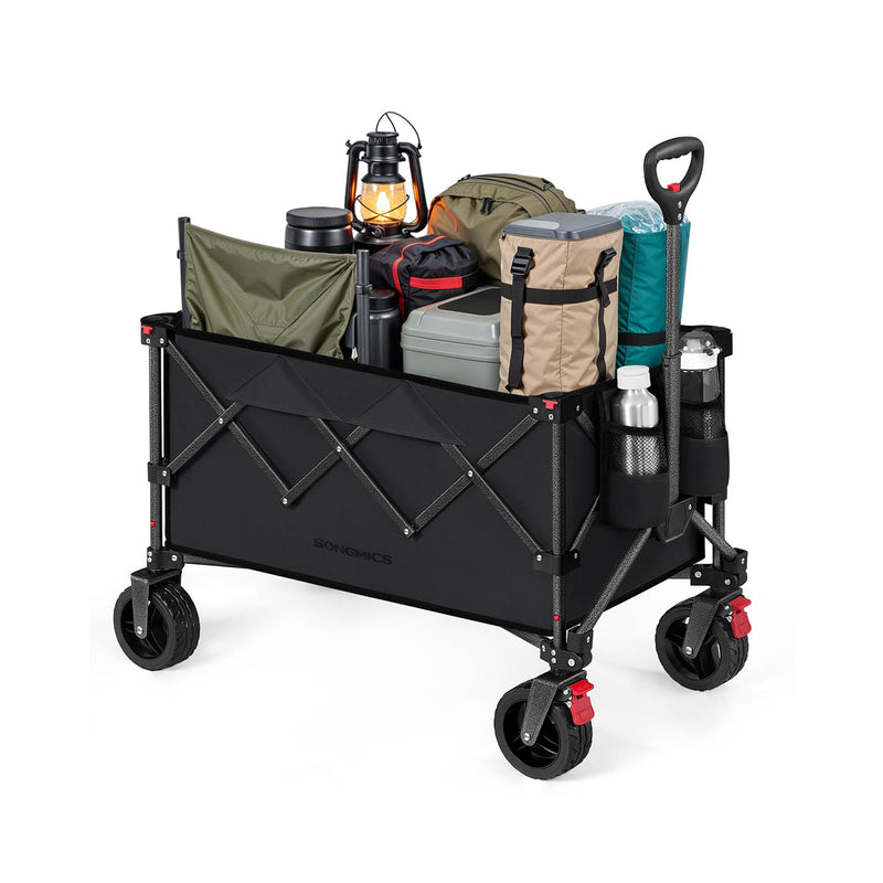 Foldable Utility Trolley with Handle 150L Capacity Holds 150kg in Ink Black by Songmics