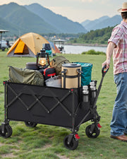 Foldable Utility Trolley with Handle 150L Capacity Holds 150kg in Ink Black by Songmics