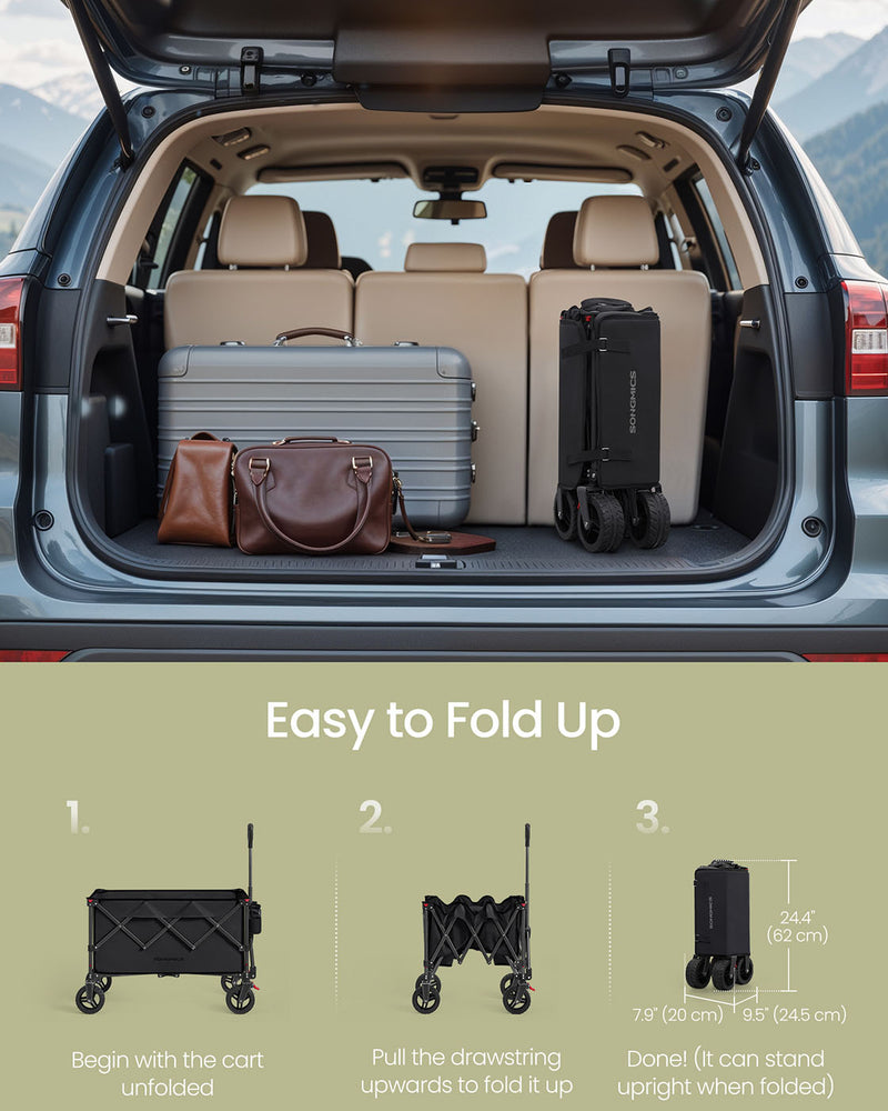 Foldable Utility Trolley with Handle 150L Capacity Holds 150kg in Ink Black by Songmics