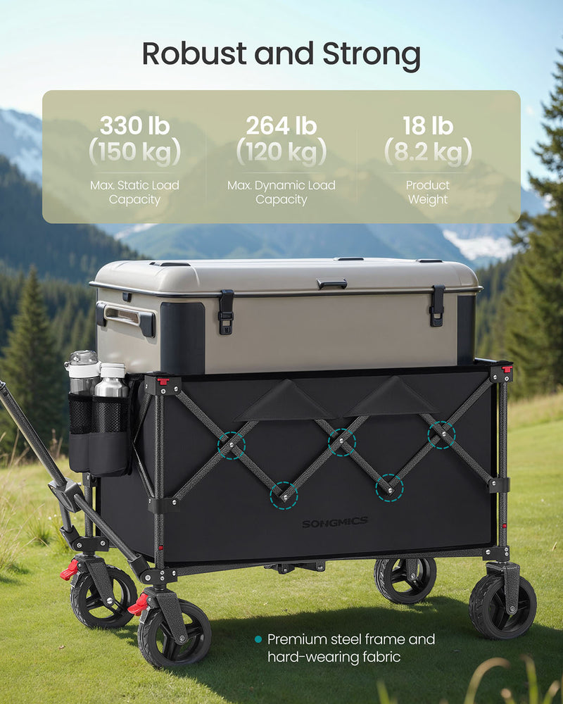 Foldable Utility Trolley with Handle 150L Capacity Holds 150kg in Ink Black by Songmics