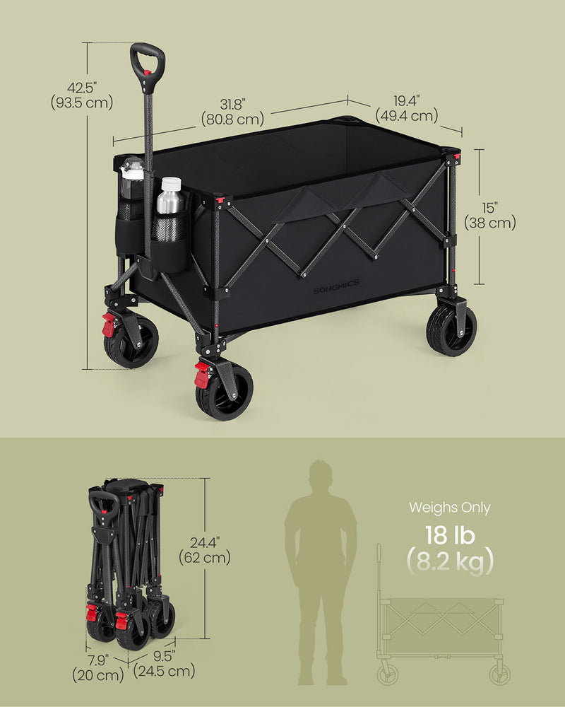 Foldable Utility Trolley with Handle 150L Capacity Holds 150kg in Ink Black by Songmics