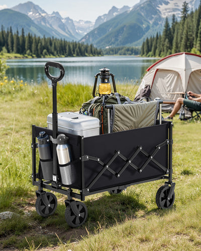 Foldable Camping Trolley with Heavy Duty Wheels in Ink Black for Outdoor Use by Songmics