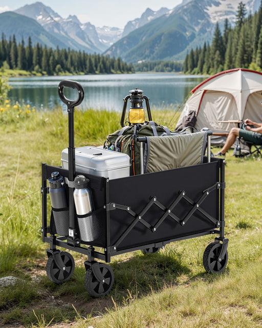 Foldable Camping Trolley with Heavy Duty Wheels in Ink Black for Outdoor Use by Songmics