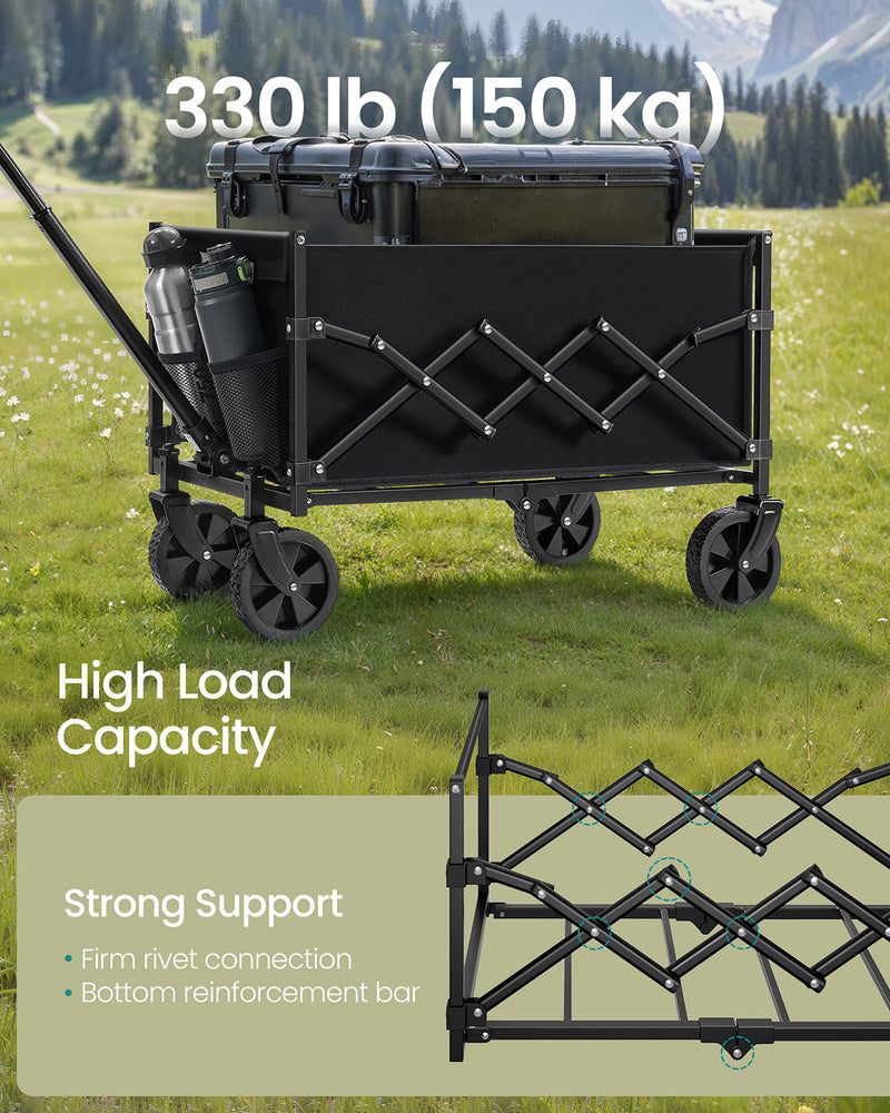 Foldable Camping Trolley with Heavy Duty Wheels in Ink Black for Outdoor Use by Songmics
