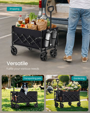 Foldable Camping Trolley with Heavy Duty Wheels in Ink Black for Outdoor Use by Songmics