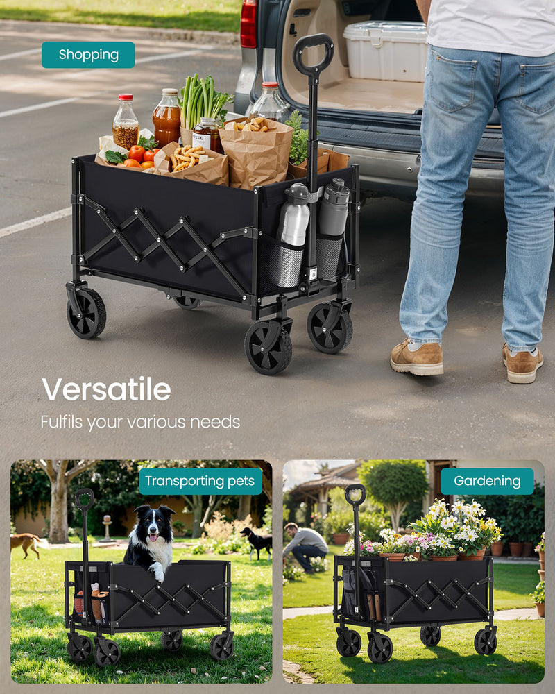 Foldable Camping Trolley with Heavy Duty Wheels in Ink Black for Outdoor Use by Songmics