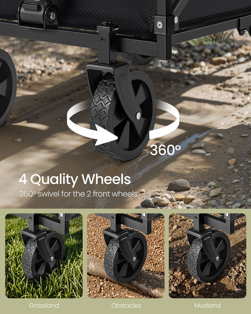 Foldable Camping Trolley with Heavy Duty Wheels in Ink Black for Outdoor Use by Songmics
