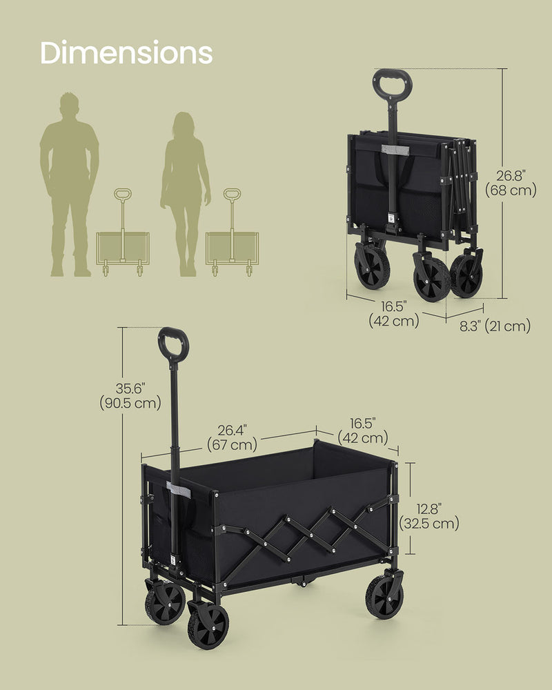 Foldable Camping Trolley with Heavy Duty Wheels in Ink Black for Outdoor Use by Songmics