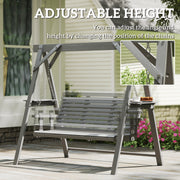 Wooden Garden Swing Bench with Side Tables for Relaxing Outdoors Seats 3 Fir Wood, Dark Grey Outsunny