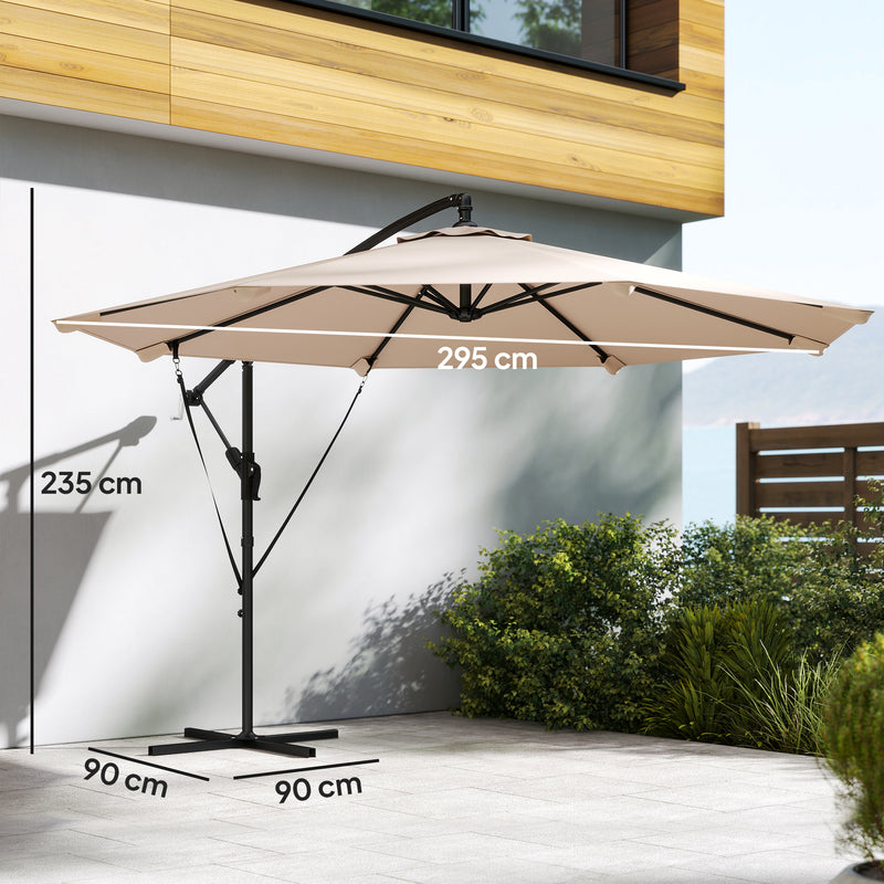 Garden Cantilever Parasol with Large Shade and Wind Ropes for Patio Comfort, Khaki