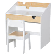 Kids Desk and Chair Set with Bookshelf and Drawer for Study and Play Ages 3 to 6, White