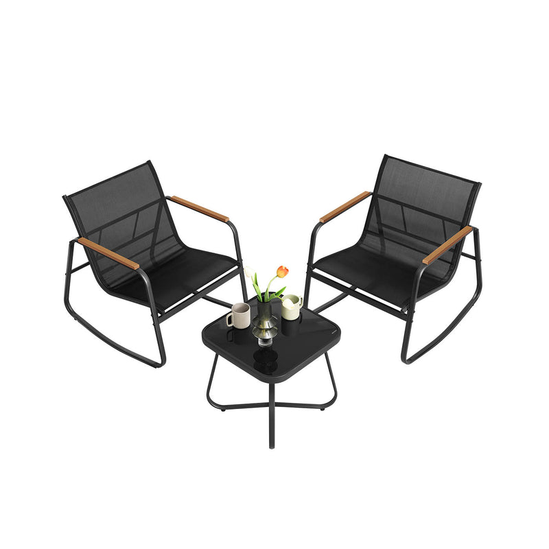 Patio Furniture, 2 Rocking Chairs and Table Ink Black SONGMICS