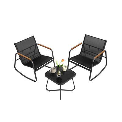 Patio Furniture, 2 Rocking Chairs and Table Ink Black SONGMICS