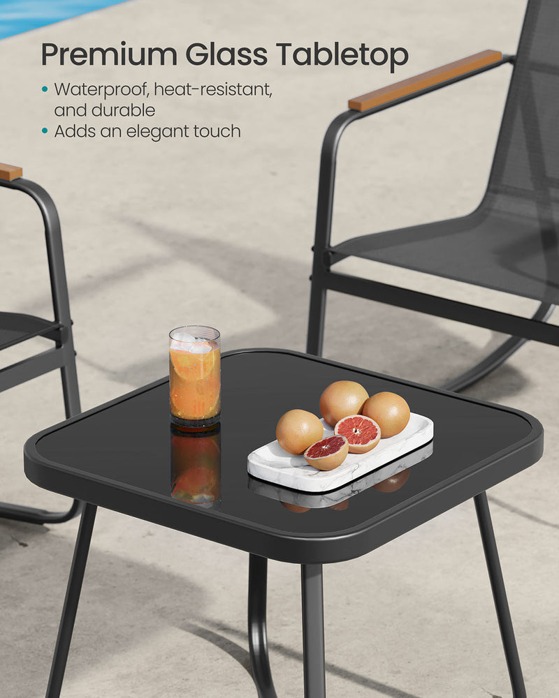 Patio Furniture, 2 Rocking Chairs and Table Ink Black SONGMICS