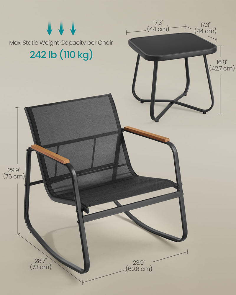 Patio Furniture, 2 Rocking Chairs and Table Ink Black SONGMICS
