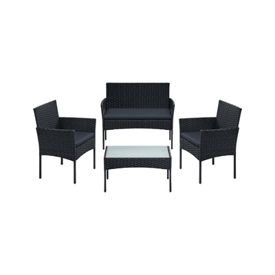 4pc Garden Furniture Conversation Set Handwoven Rattan with Galvanised Steel Frame by SONGMICS Songmics