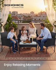 4pc Garden Furniture Conversation Set Handwoven Rattan with Galvanised Steel Frame by SONGMICS Songmics