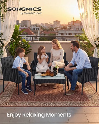 4pc Garden Furniture Conversation Set Handwoven Rattan with Galvanised Steel Frame by SONGMICS Songmics