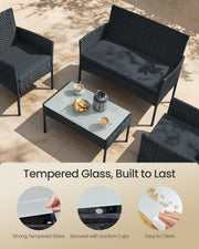 4pc Garden Furniture Conversation Set Handwoven Rattan with Galvanised Steel Frame by SONGMICS Songmics