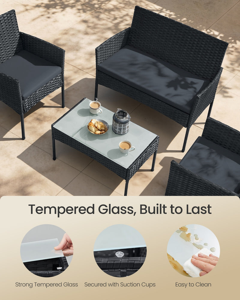 4pc Garden Furniture Conversation Set Handwoven Rattan with Galvanised Steel Frame by SONGMICS Songmics