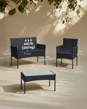 4pc Garden Furniture Conversation Set Handwoven Rattan with Galvanised Steel Frame by SONGMICS Songmics