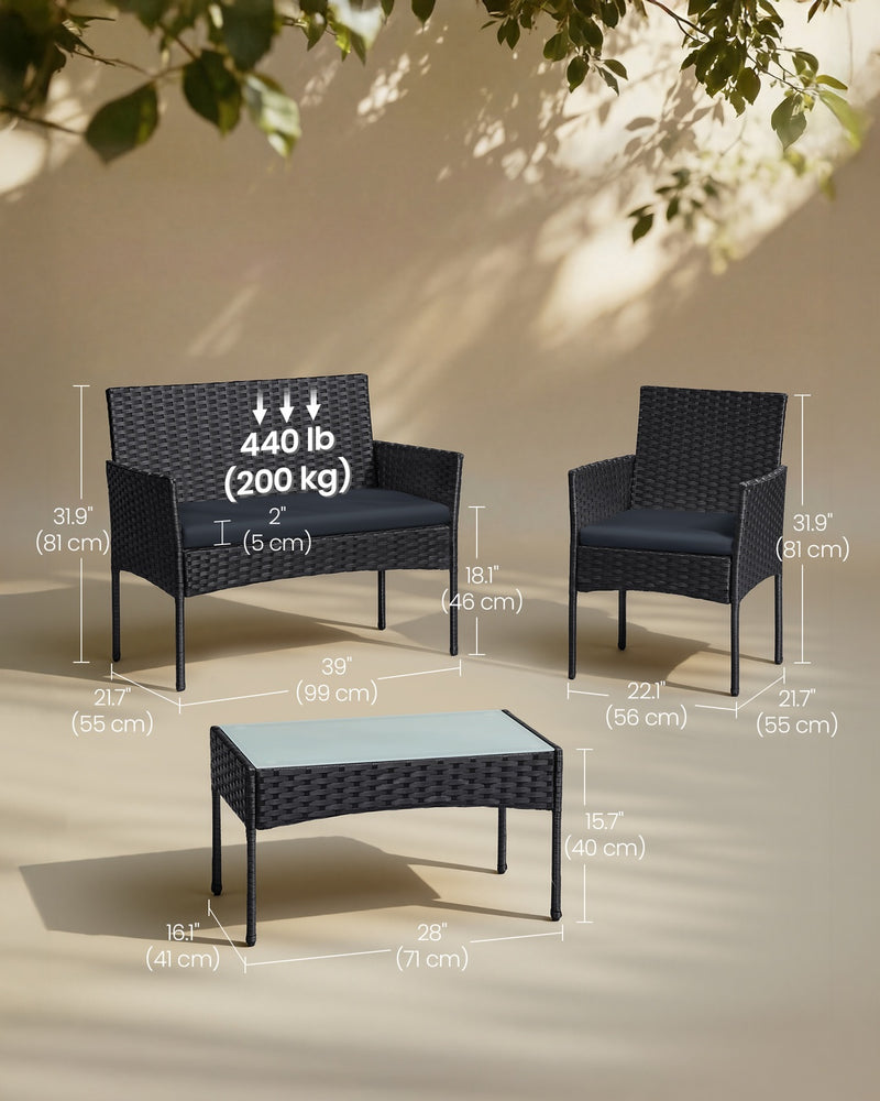 4pc Garden Furniture Conversation Set Handwoven Rattan with Galvanised Steel Frame by SONGMICS Songmics