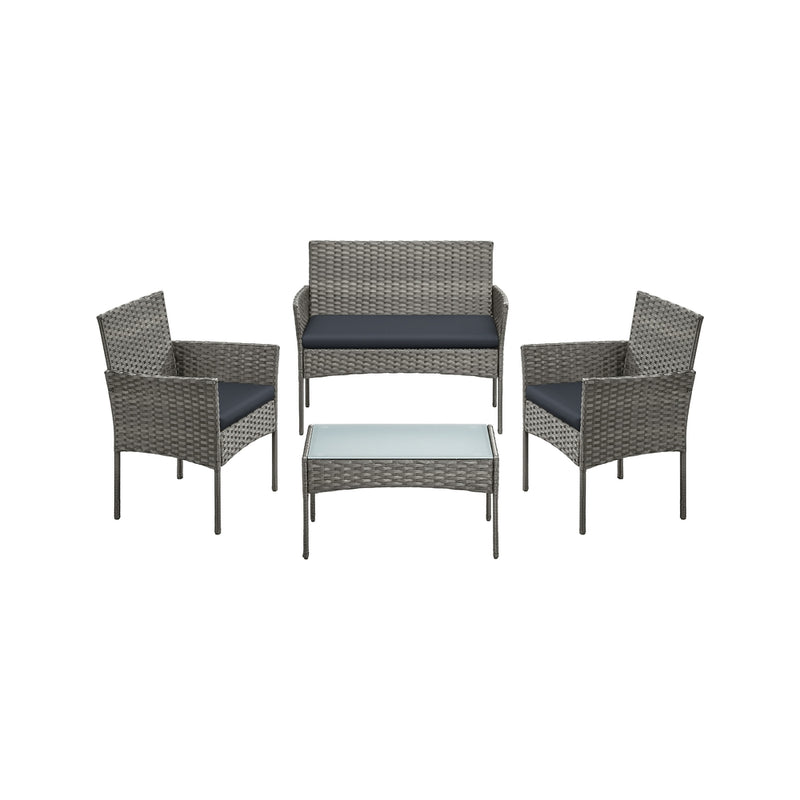 Garden Conversation Set 4-Piece Grey PE Rattan with Cushions by SONGMICS Songmics