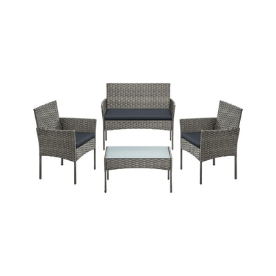 Garden Conversation Set 4-Piece Grey PE Rattan with Cushions by SONGMICS Songmics