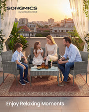 Garden Conversation Set 4-Piece Grey PE Rattan with Cushions by SONGMICS Songmics