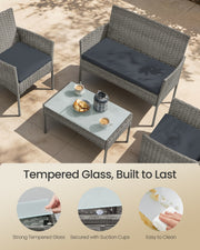 Garden Conversation Set 4-Piece Grey PE Rattan with Cushions by SONGMICS Songmics
