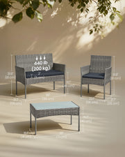 Garden Conversation Set 4-Piece Grey PE Rattan with Cushions by SONGMICS Songmics