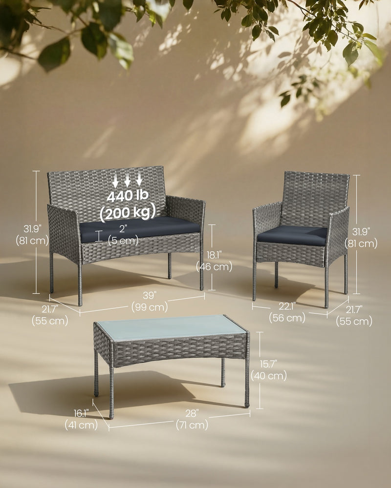 Garden Conversation Set 4-Piece Grey PE Rattan with Cushions by SONGMICS Songmics