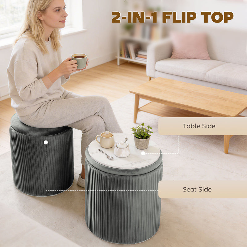 Ottoman Storage Bench with Reversible Table Lid and Hidden Compartment Grey AOSOM